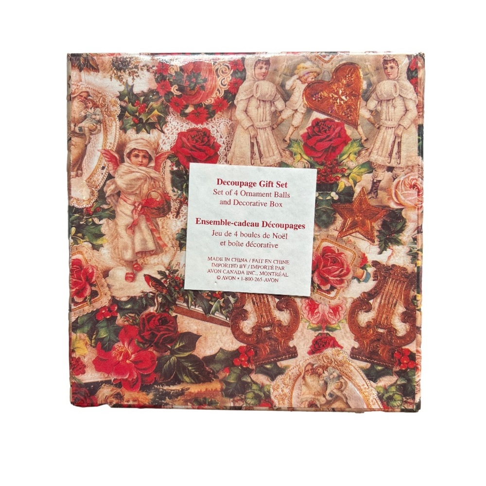 💕 Vintage 80’s Avon Victorian Pattern Decoupage Ornament Gift Box Set Wrapped
